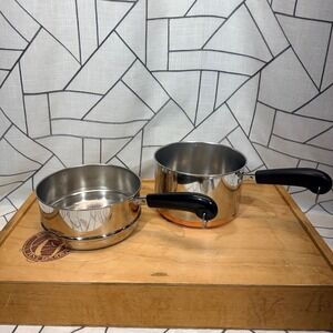 Revere Ware Saucepan 3 Qt Silver Copper Bottom Pot Steamer Basket Insert Vintage